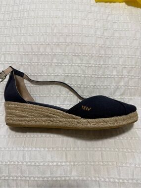 Women's Navy Espadrille Wedge Sandal with Ankle Strap - Classic Summer Wedge